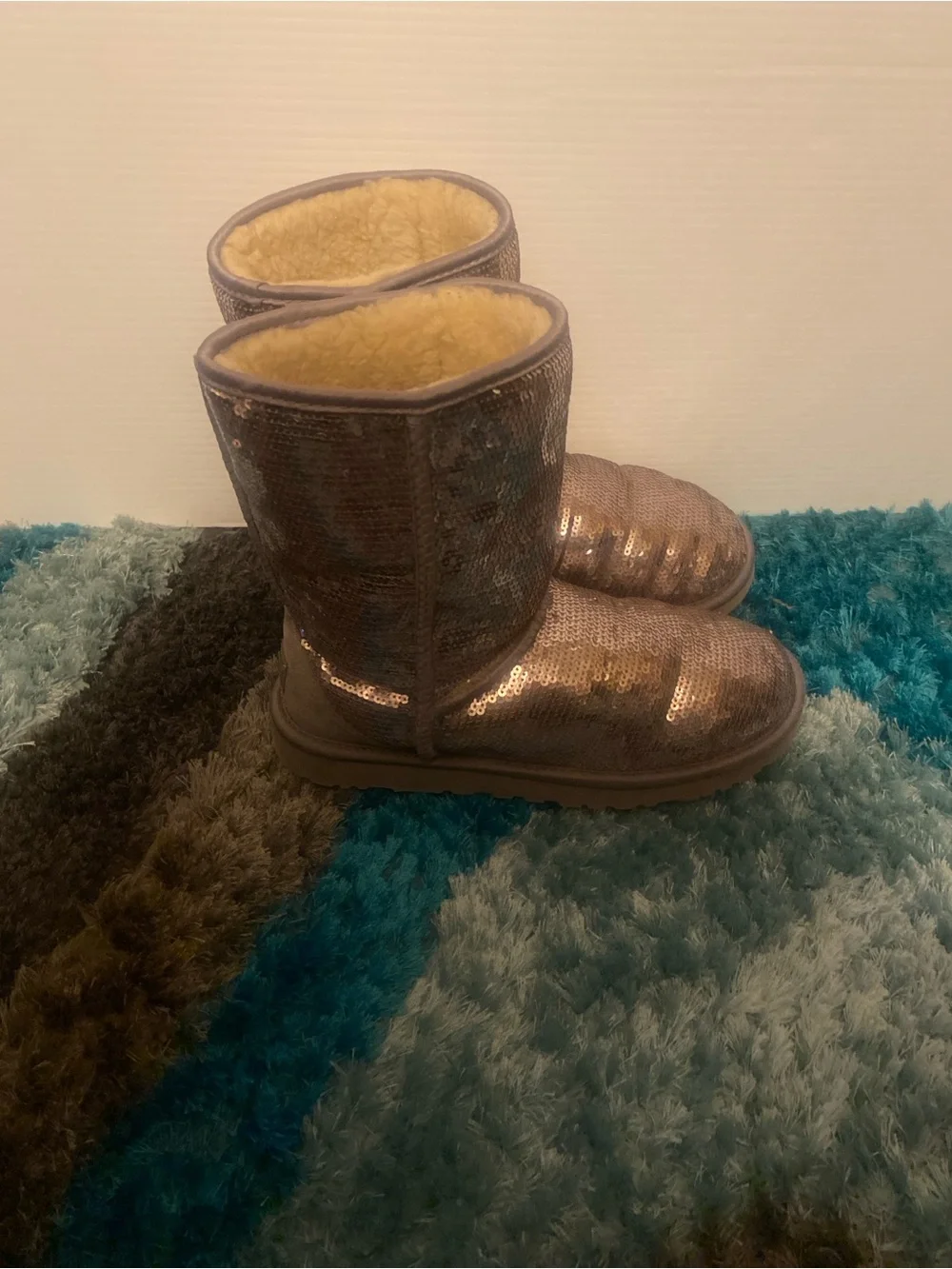 UGG SEQUINS Shearling-Lined Short Boots - Metallic Taupe